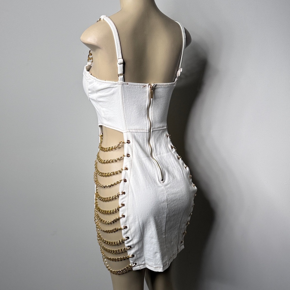 AKIRA White Mini Dress with Gold Chain Straps NWOT - Picture 7 of 8